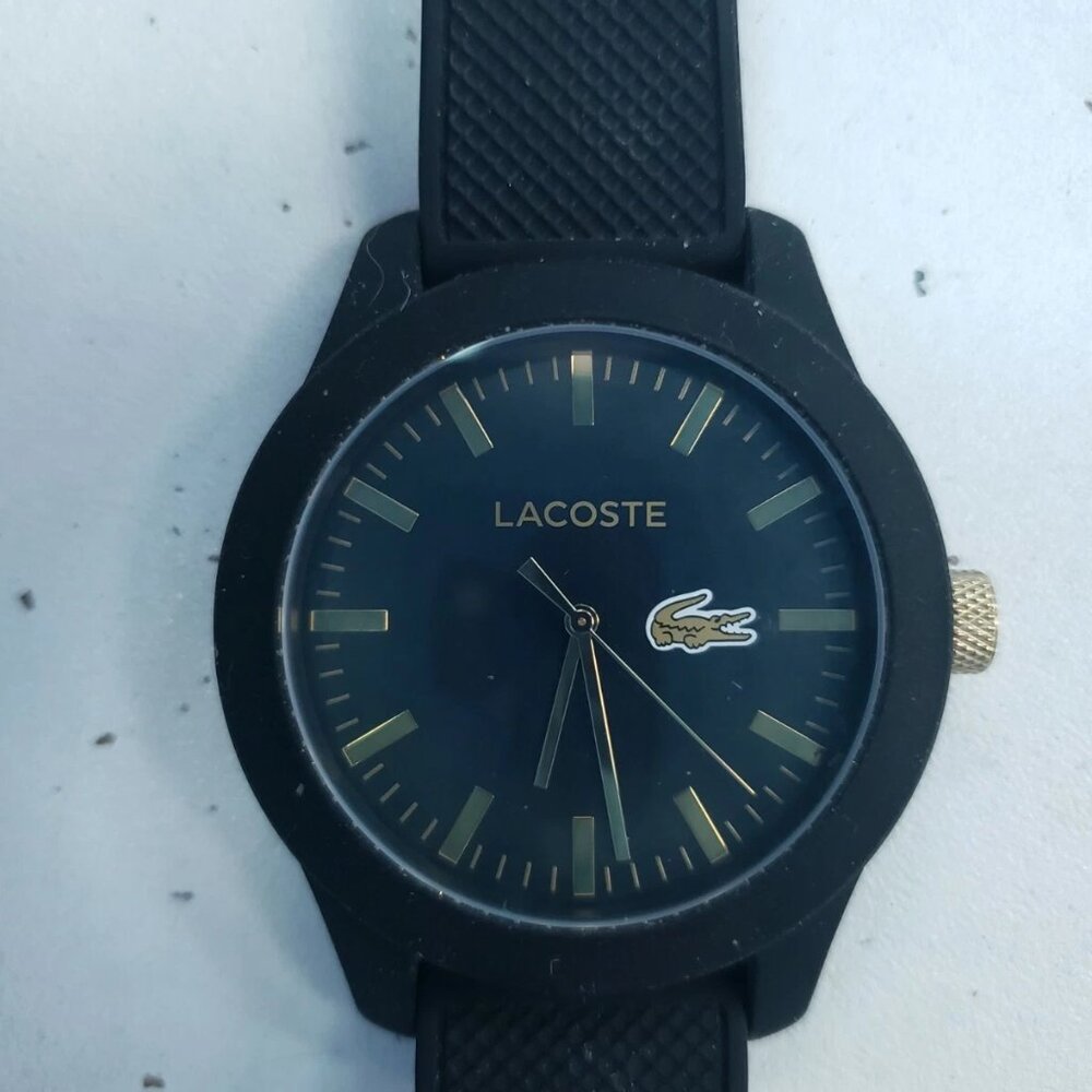 NWT Lacoste Black Lacoste Men's TR90 Japanese Quartz Rubber Strap $135